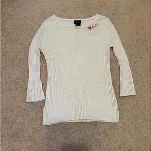 Cream Crew Neck Sweater with Knitted Texture and Long Sleeves